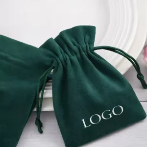 Custom Logo Green Cotton Canvas Drawstring Bag Gift Jewelry Pouch Packaging Bags Perfume Clothing Dust Bag