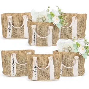 Custom Logo Handmade Wedding Themed Lettering Bridesmaid Gift Tote Bag Wedding Favor Woven Textile based Packaging Materials