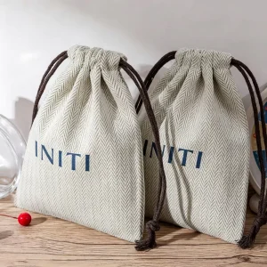 Custom Logo Herring Bone Cotton Bag Jewelry Packaging Gift Storage Pouch Dust Bag Reusable Cloth Cotton Drawstring Bags