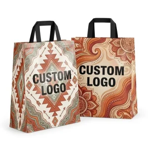 Custom Logo Laminated Non Woven Shopping Bag Full Color CMYK Southwestern Print Reusable Tote Bag with Glossy Coated