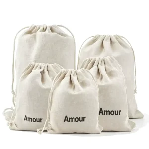 Custom Logo Linen Cotton Drawstring Bag Pouch Multi Size Natural Reusable Soft Dust Canvas Storage Bag for Food Gift Packaging