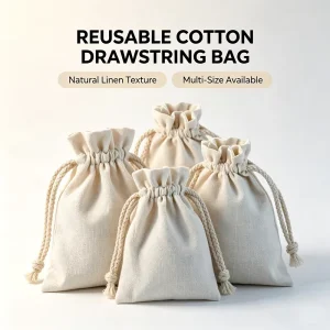 Custom Logo Luxury Organic Cotton Drawstring Pouch Reusable Eco friendly Small Gift Bag for Jewelry Boutique Packaging
