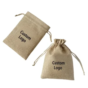 Custom Logo Natural Jute Linen Drawstring Pouches Gemstone Bags for Rosaries and Jewelry Storage and Display Textile Packaging