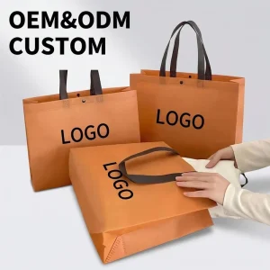 Custom Logo Non Woven Reusable Grocery Shopping Tote Bag Snap Button Closure Garment Bag for T Shirt Clothing Retail Packaging