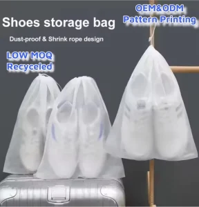 Custom Logo Non Woven Shoe Storage Bag Eco Friendly Dustproof Waterproof Foldable Drawstring Pouch Travel Organizer