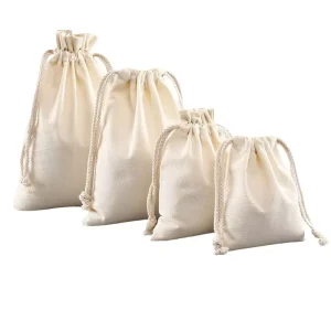 Custom Logo Packaging Drawstring Jewelry Pouch With Ribbon Canvas Cotton Dust Bag Gift Jewelry Bag Promotion Bags