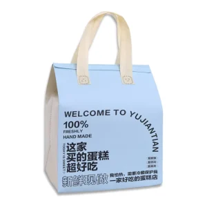 Custom Logo Pink Salad Take Away Insulated Packaging Bag with Moisture Proof Non woven Fabrics and Patch Handle