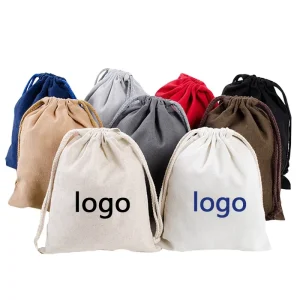 Custom Logo Printed Black Small Hand Bag Cotton Canvas Drawstring Bag Makeup Resurable String Gift Bag Jewelry Cotton Pouch