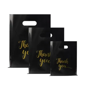 Custom Logo Printed Boutique LDPE Die Cut Handle Thank You Plastic Carrier Gift Shopping Bags For Retail Clothing Store