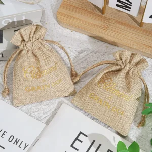 Custom Logo Printed Burlap Hessian Christmas Gift Coffee Drawstring Jute Gunny Pouch Brown Linen Gift Candy Jute Bag