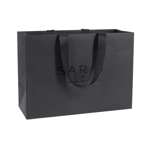 Custom Logo Printed Cardboard Bolsas Shopping Garment Black Retail Carry Luxury Packaging Gift Paper Bag With Ribbon Handle