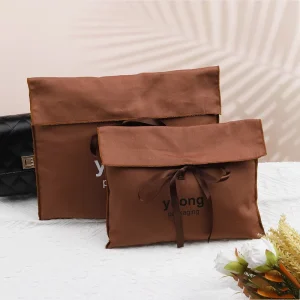 Custom Logo Printed Cotton Twill Envelope Travel Clothes Shoes Dust Bag Brown Luxury Cotton Envelope Gift Packaging Pouch