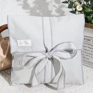 Custom Logo Printed Envelope Cotton Hair Underwear Storage Bag With Ribbon Luxury Gift Wallet Jewelry Packing Muslin Dust Bag