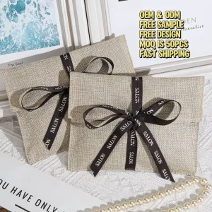 Custom Logo Printed Jute Gift Jewelry Envelope Pouch Bag Hair Clothing Dust Packaging Linen Envelope Bag