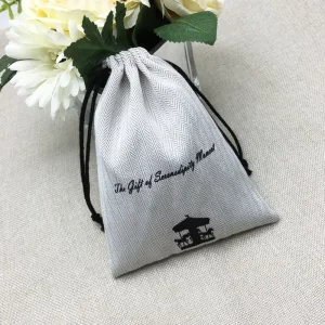 Custom Logo Printed Natural Jute Linen Drawstring Packaging Pouch Bag