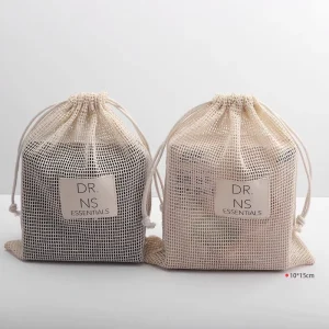 Custom Logo Printed Packaging Size Color Cotton Bag for Clothing Storage Cosmetics Cotton Mesh Drawstring Bag