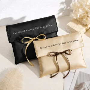Custom Logo Printed Pink Satin Envelope Luxury Silk Gift Wig Packing Dust Pouch Cosmetic Storage Bag for Hair Textile Packaging