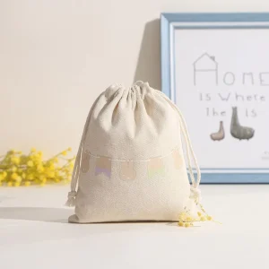Custom Logo Printed Polyester Cotton Bag Natural Cotton Drawstring Pouch for Candle Gift Cosmetic Storage Textile Packaging