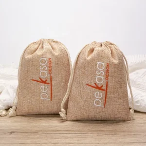 Custom Logo Printed Recyclable Burlap Jute Shopping Pouch for Shoes & Clothing Dust Drawstring Gift Bags for Textile Packaging