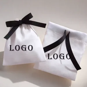Custom Logo Printing Cotton Canvas Jewelry Packaging Pouch Bag Mini Reusable Velvet Christmas Gift Drawstring Bag