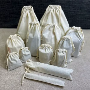 Custom Logo Printing Cotton Dust Bag Organic Muslin Canvas Cotton Drawstring Bag for Packaging Storage