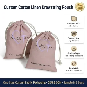 Custom Logo Printing Eco Friendly Pink Cotton Linen Drawstring Pouch Organic Muslin Gift Jewelry Candy Packaging Storage Bag