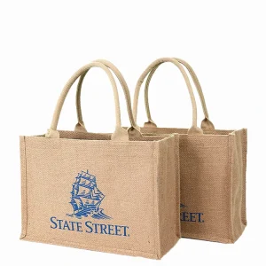 Custom Logo Screen Printed Natural Jute Beach Tote Bags Promotional Shopping Tote Packaging with Free Design Service