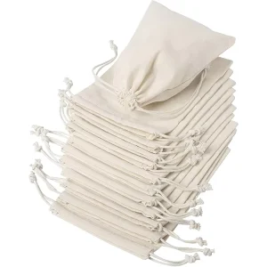 Custom Logo White Cotton Bag Canvas Makeup Linen Jewelry Drawstring Bag Cotton Pouch Packaging for Promotion