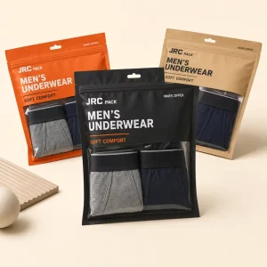 Custom Matte Finish Doypack Bag Ziplock Plastic Packaging Bags for Underwear and Sock Clear Panties Packing