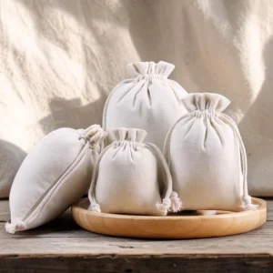 Custom Multi Sizes Cotton Bags Cotton Linen Canvas Drawstring Bags Small Pouch for Jewelry Gift Packaging and Storage