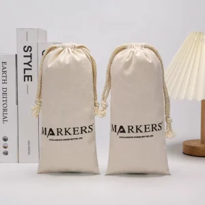 Custom Natural Color Cotton Packaging Bags Personalize Muslin Cotton Bottle Gift Packaging Pouch