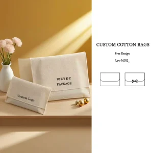 Custom Natural Cotton Envelope Shape Gift Bags Soft Beige Jewelry Cover Sack Dust Bag Flap Pouches for Packing Promotion