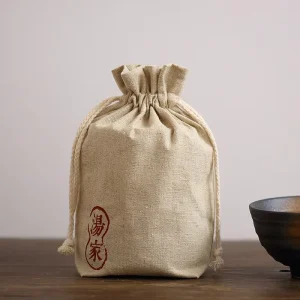 Custom Natural Jute Linen Drawstring Gift Bag Textile Packaging in Organic Color