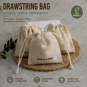 Custom Natural Recyclable Eco Friendly Cotton Drawstring Bags Soft Cotton Pouch for Jewelry & Ornament Packaging
