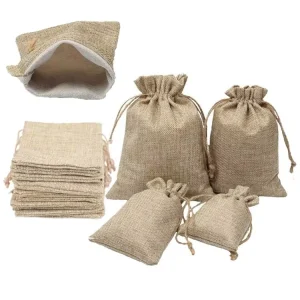 Custom Natural Small Hemp Linen Jute Drawstring Bag with Animal Prints Promotional Linen Jute Pouch Bag