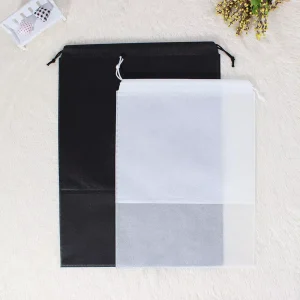 Custom Non Woven Drawstring Shoe Bags with Clear Window Dust Proof Travel Storage Pouches