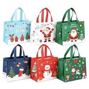 Custom Non Woven Reusable Recyclable Christmas Gift Bag with Hand Length Handle