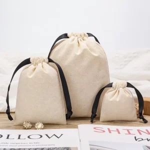 Custom Organic 100% Cotton Pouch Jewelry Packaging Bags Cotton Custom Printed Logo Natural Cotton Drawstring Gifts Pouches