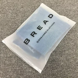 Custom Own Logo Printed Clothing Garment Clothes T shirt Packing Zipper Frosted Plastic Packaging Bag