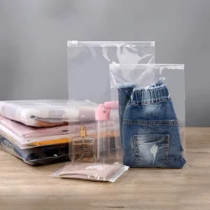 Custom Own logo Printed Clothing Garment Clothes t Shirt Packing Zipper Frosted Plastic Packaging Bag