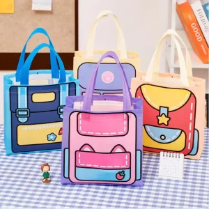 Custom Pattern School Student Cute Cartoon Stationery Gift Packing Non Woven Shopping Tote Bags for Kids Party