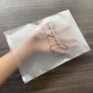 Custom Plastic Matte Frosted Biodegradable T Shirt Swimwear Bra Clothing Packaging Zipper Bags With Gold Logo