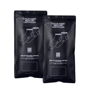 Custom Plastic Matte Frosted Black Aluminum Foil 3 Side Seal Zipper Bag Clothing Flat Pouches Sock Underwear Packaging Bags