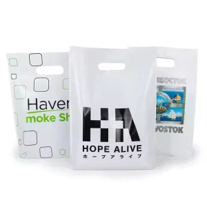 Custom Printed Black Plastic Packaging Bag Thank You Boutique Retail Shopping Gift for Garment Merchandise Storage