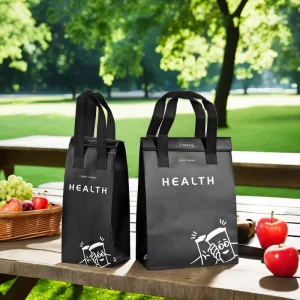 Custom Printed Disposable Non Woven Tote Thermal Bag Foldable Recyclable Takeaway Food Packaging for Chocolate Sandwich Cake