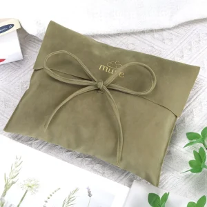 Custom Printed Logo Green Velvet Pouch Eco Friendly Faux Suede Gift Jewelry Purse Packaging Velvet Dust Envelope Pouch Bag