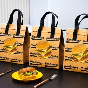 Custom Printed Logo Non-Woven Takeaway Lunch Food Delivery Aluminum Foil Thermal Insulated Cooler Bag Takeout Bag for Hamburger