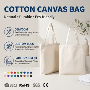 Custom Printed Logo Reusable Cotton Canvas Shopping Bags Hand Length Handles Shoulder Strap Medium Size Supermarket Outdoor Use