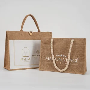 Custom Printed Logo Waterproof Vintage Linen Tote Bag Portable Jute Shopping Gift Bag With Cartoon Pattern