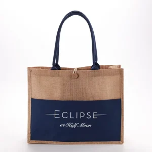 Custom Printed Natural Jute Sack Linen Tote Bag Eco Friendly Reusable with Logo Medium Gift Shoulder Handle GD099 Model
